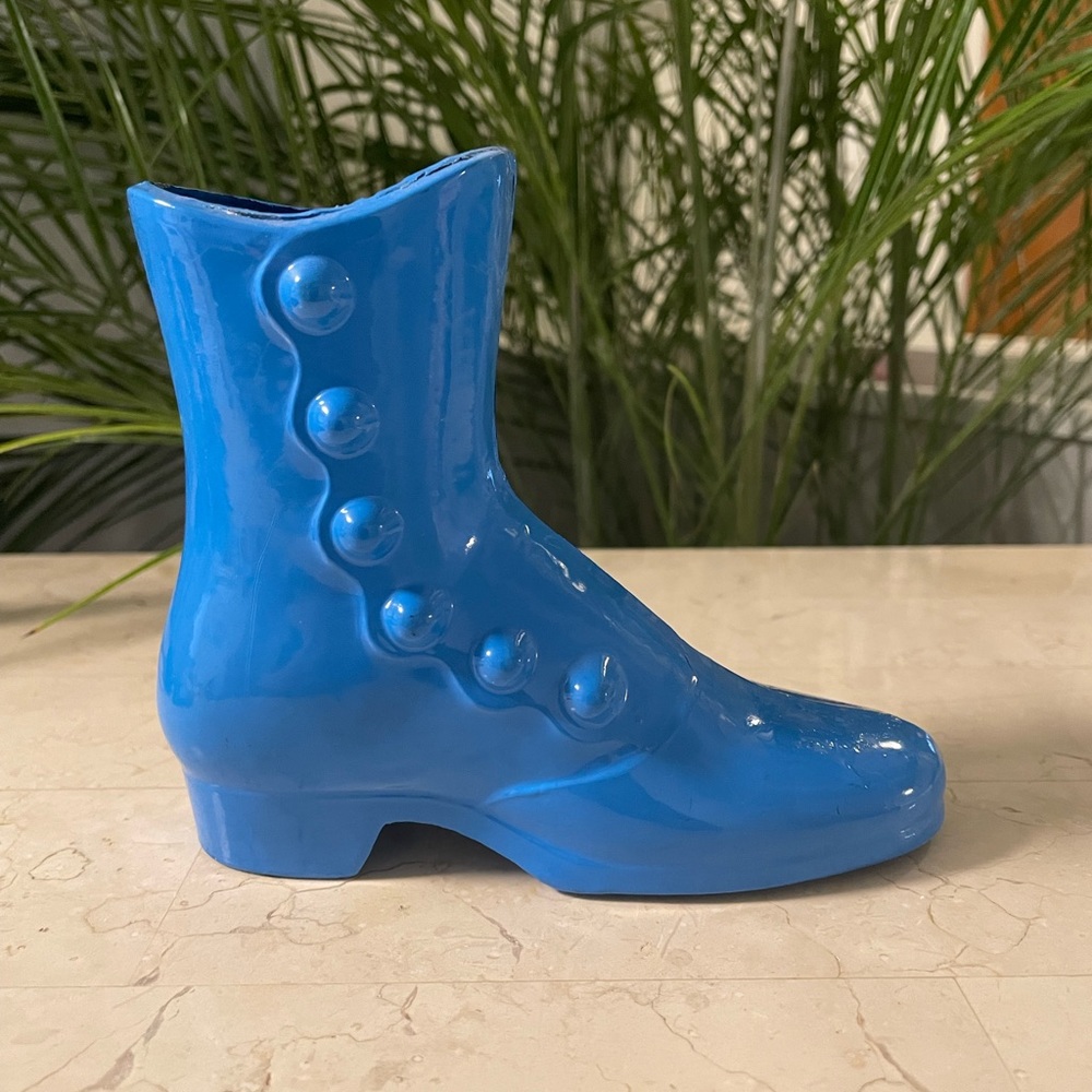 Blue Victorian Boot Vase